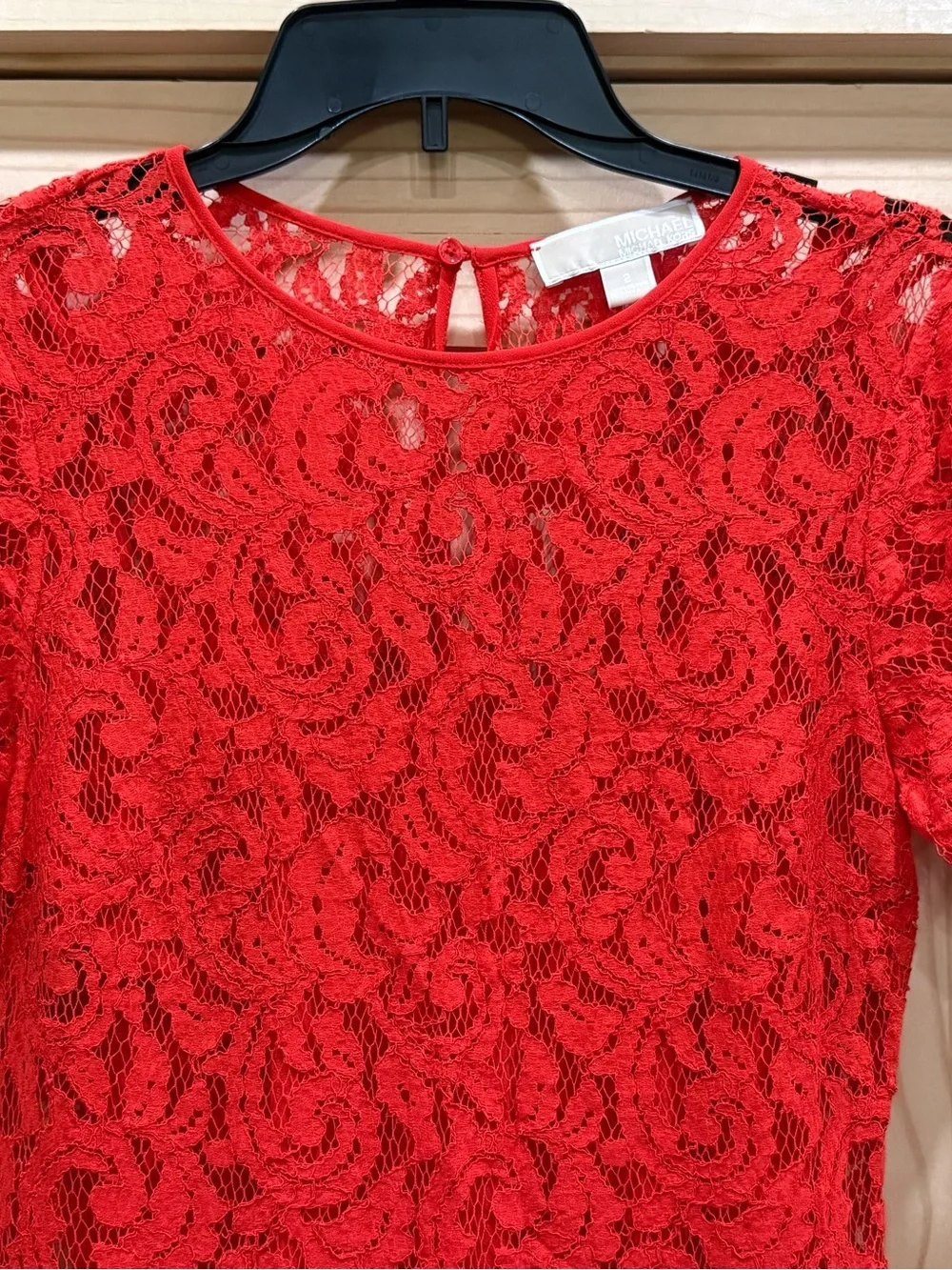 Michael Kors Red Lace Short Sleeve Fit & Flare Dress